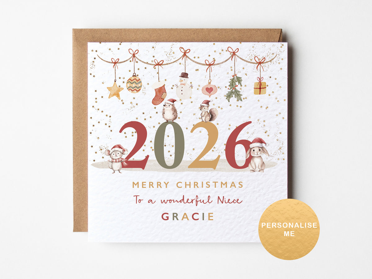 Personalised 2026 Christmas card - Granddaughter, Grandson, Daughter, Son, Niece