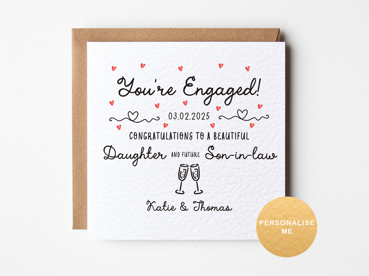Personalised engagement card for daughter and future son in law, engagement gift for daughter, congratulations on your engagement