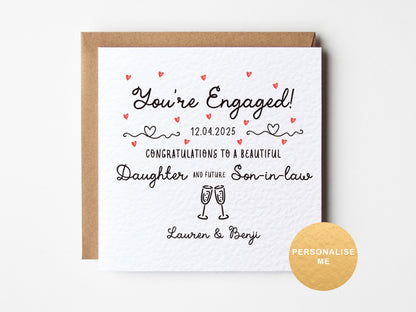 Personalised engagement card for daughter and future son in law with names and date