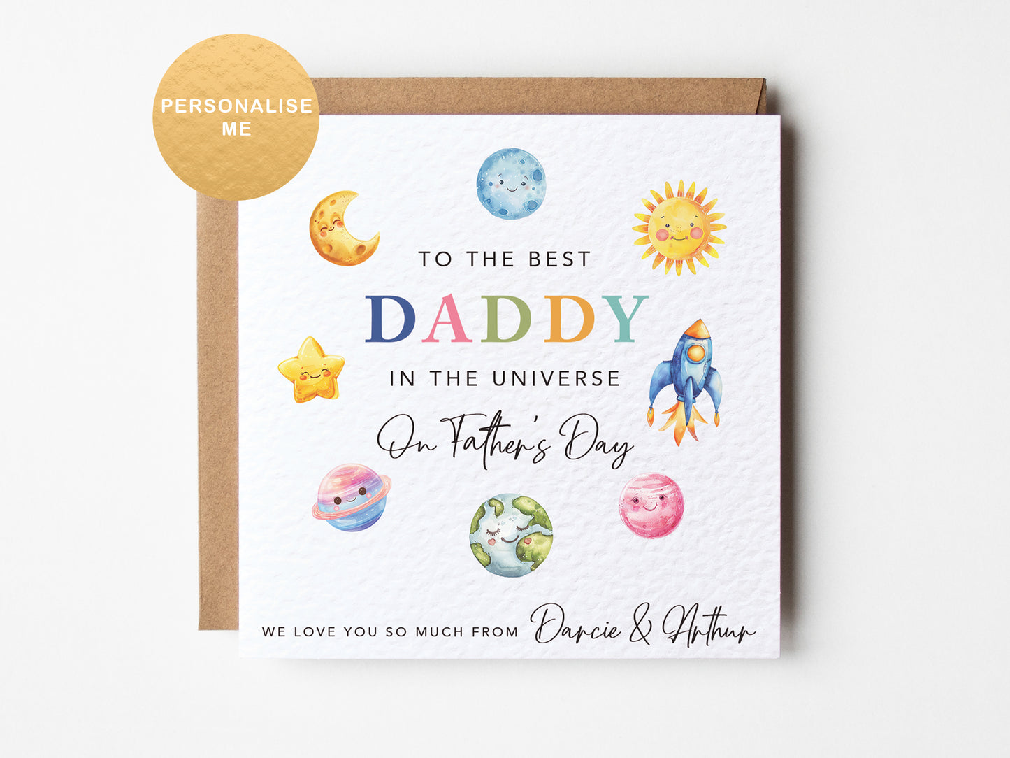 Personalised Father’s Day card for Daddy with space theme from children