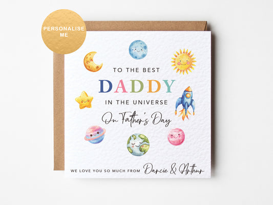 Personalised Father’s Day card for Daddy with space theme from children