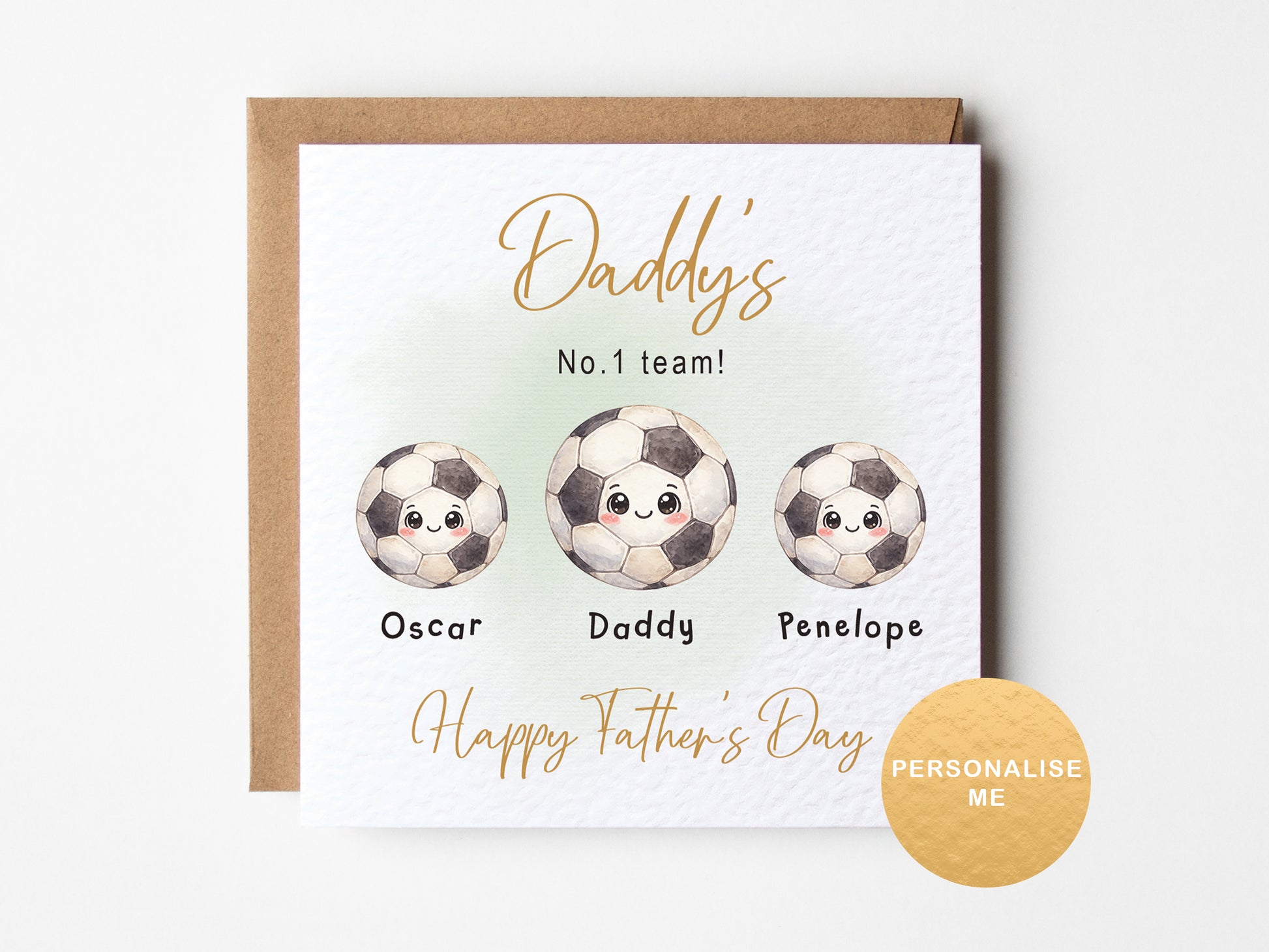 Personalised football Father’s Day card for dad from children with names
