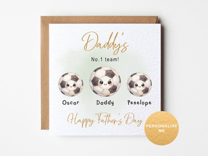 Personalised football Father’s Day card for dad from children with names
