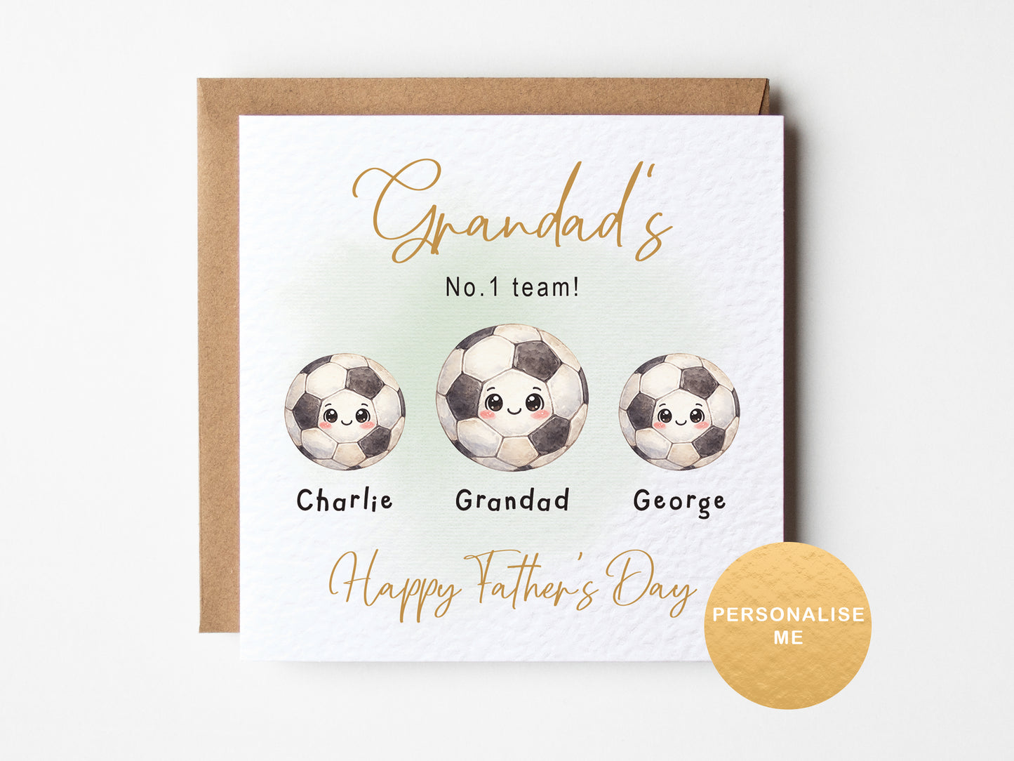 Personalised football Father’s Day card for grandad from grandchildren with names