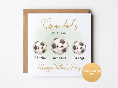 Personalised football Father’s Day card for grandad from grandchildren with names