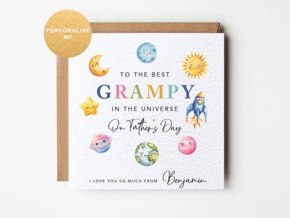 Personalised Father’s Day card for Grandad with cute planets and names