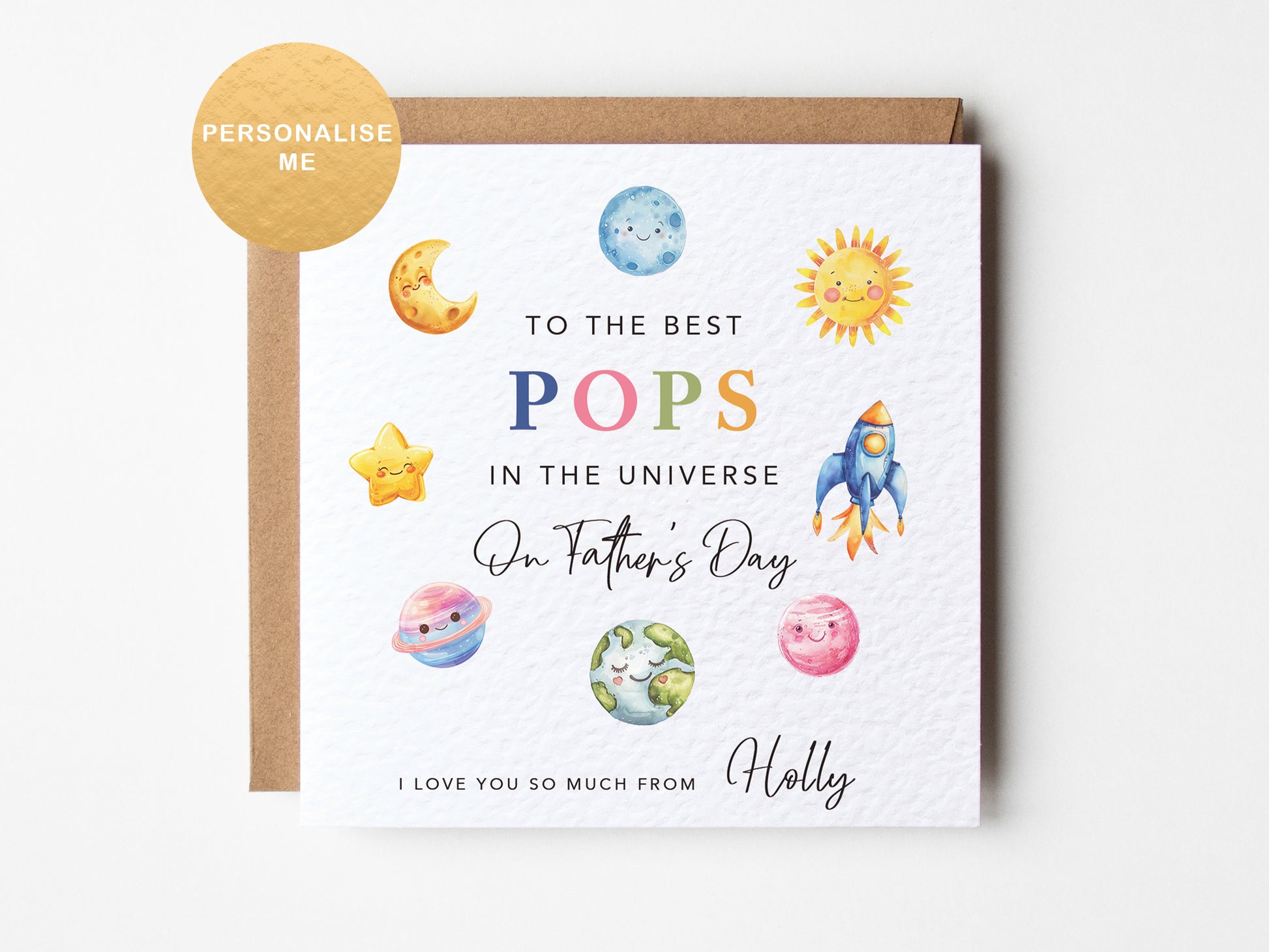 Personalised Father’s Day card for Pops from child with space design