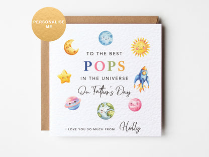 Personalised Father’s Day card for Pops from child with space design