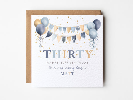 Birthday card with balloons and text on a white background
