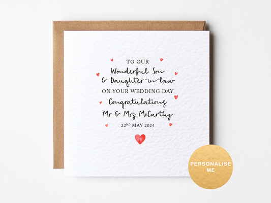 Personalized wedding card for a daughter-in-law on a white background
