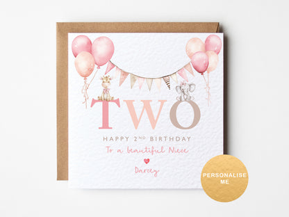 Birthday card with balloons and text on a white background