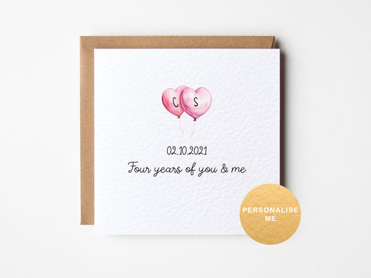 Personalised anniversary card for wife, for husband, dated anniversary card, you and me day, wedding anniversary card