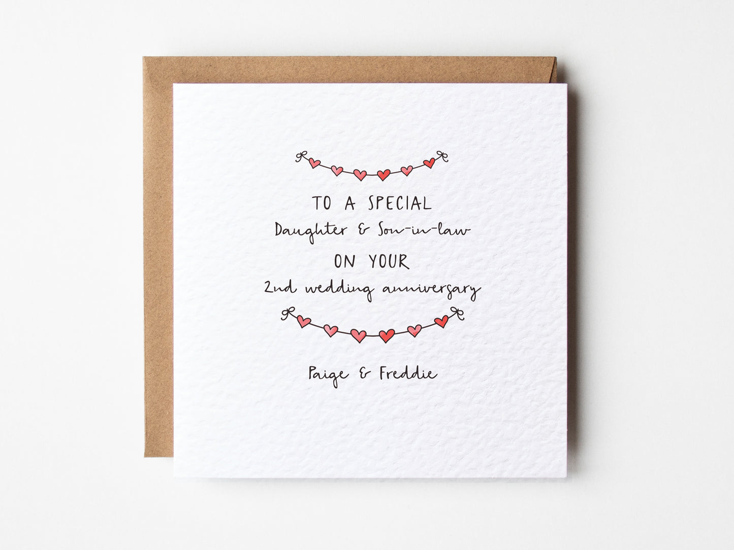 Anniversary card with personalized message on a white background