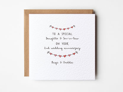 Anniversary card with personalized message on a white background