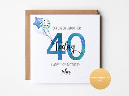 Birthday card for a special brother with a blue balloon design on a white background