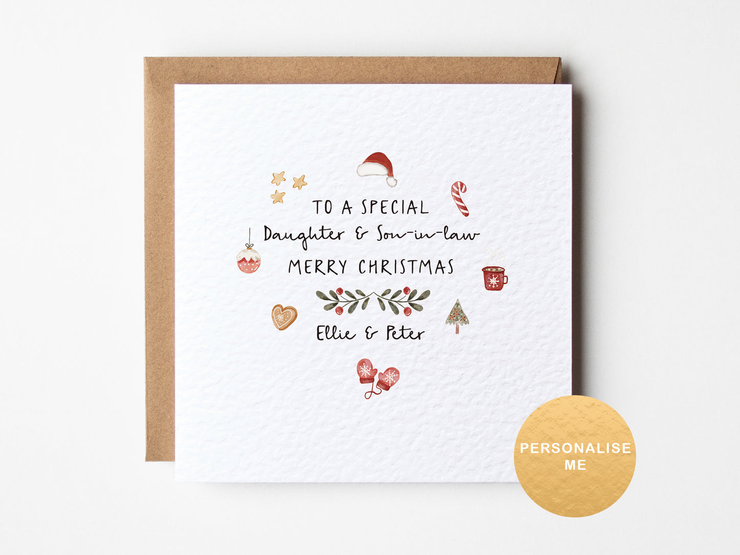Christmas card with personalized text on a white background
