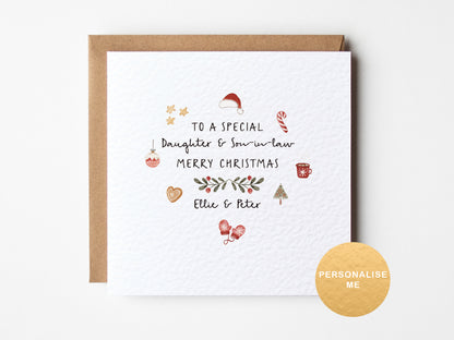 Christmas card with personalized text on a white background