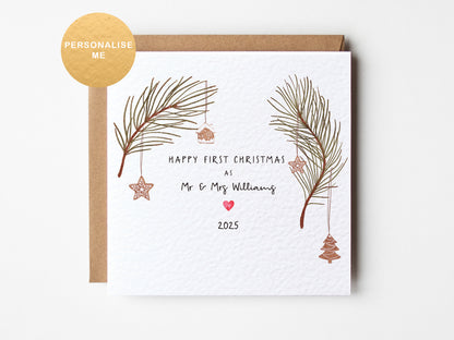 First Christmas as Mr and Mrs card, Personalised Christmas card for friends, 1st Christmas married card, couple xmas card, Just married
