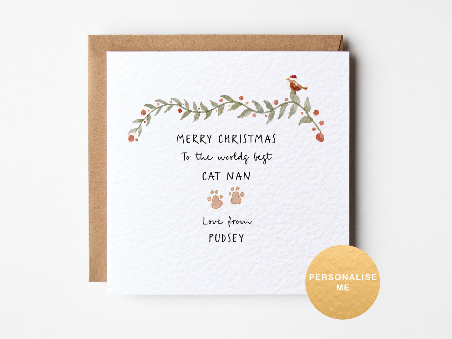Worlds best dog mum Christmas card, personalised card from the cat, cat dad xmas card, Christmas card from the pet, Animal card for parents