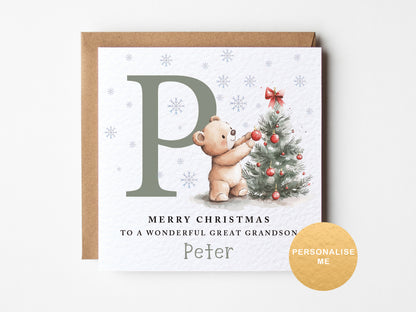 Great Grandson Christmas card, Personalised Christmas card for nephew, gift for son, for cousin, for godson, for brother, for little boy
