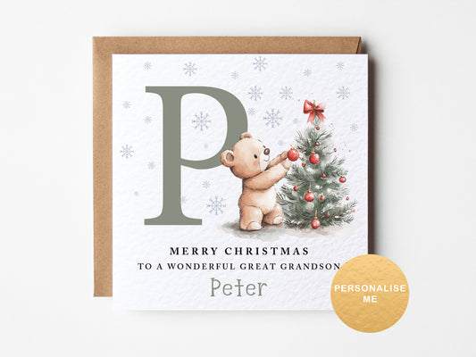 Great Grandson Christmas card, Personalised Christmas card for nephew, gift for son, for cousin, for godson, for brother, for little boy