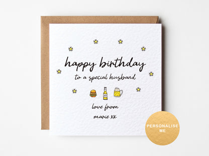 Personalised birthday card for husband, birthday gift for boyfriend, love from birthday card, for fiancé, happy birthday to partner