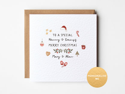 Christmas card with personalized text on a white background