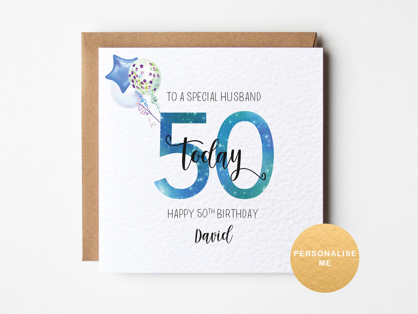 Birthday card for a special husband on his 50th birthday with personalized text.