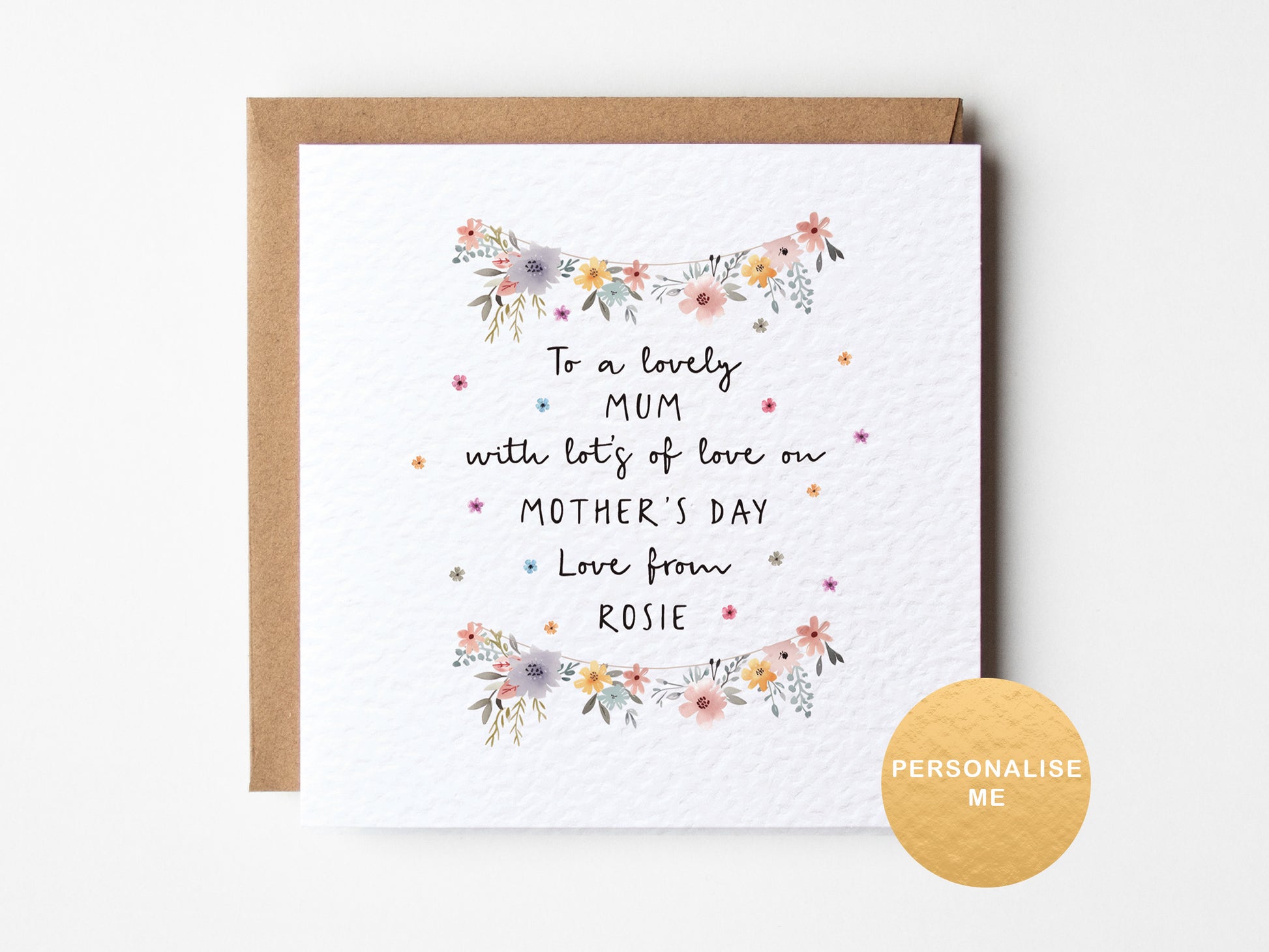 Greeting card with floral design and text on a white background