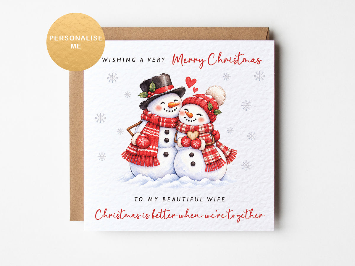 Personalised snowman Christmas card for wife, fiancee, girlfriend, partner