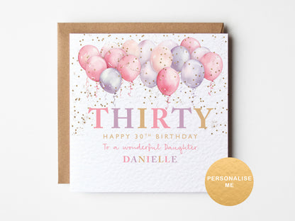 Personalised 30th birthday card for daughter, granddaughter, sister, cousin