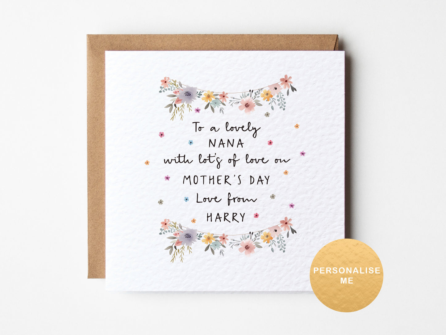 Greeting card for a lovely Nana on Mother's Day with floral designs and personalized text.