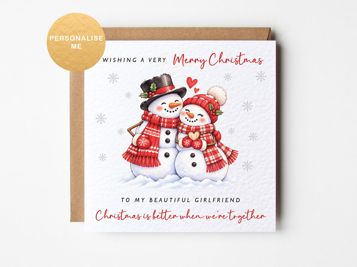 Personalised snowman Christmas card for wife, fiancee, girlfriend, partner