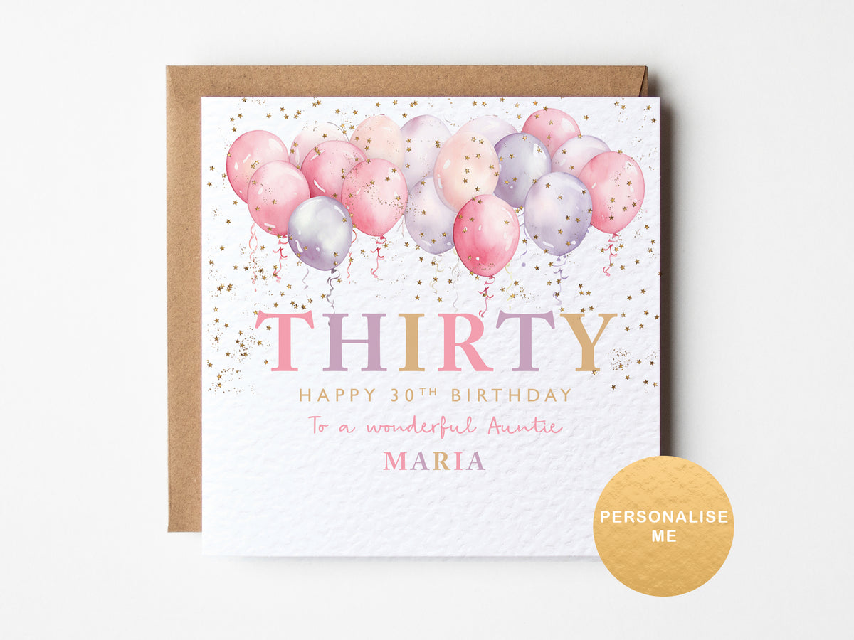 Personalised 30th birthday card for daughter, granddaughter, sister, cousin