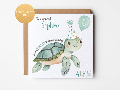 Turtle theme birthday card for boys