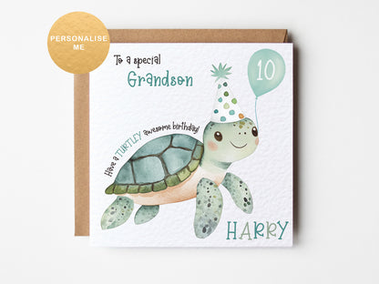 Turtle theme birthday card for boys