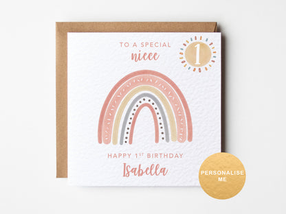 Rainbow 1st birthday card - daughter, granddaughter, niece, goddaughter