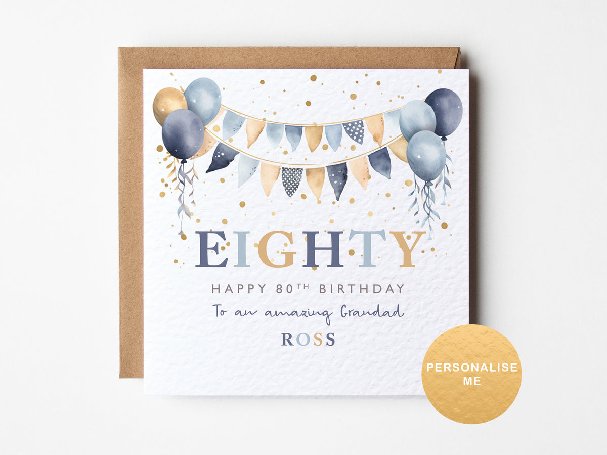 Personalised 80th birthday card for dad, grandad, grampy, brother